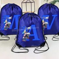 Soniced Men Women Drawstring Bag Cute Letters A-Z Anime Boy Sport Portable Pocket Kids Party Gift Casual Hand Bag Storage Pouche