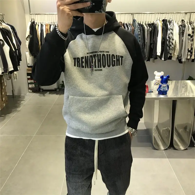 Fashion Printed Spliced Pockets Casual Hoodies Sweatshirts Men's Clothing 2023 Winter Loose Korean Tops All-match Sweatshirts