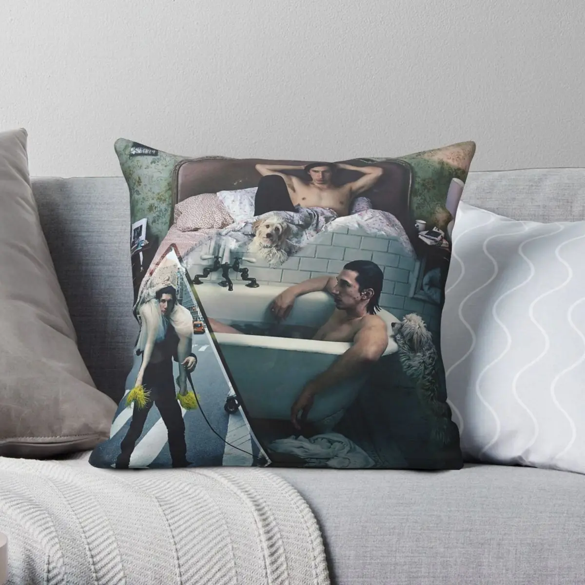 Adam Driver Shirtless With Dog Square Pillowcase Polyester Linen Velvet Creative Zip Decor Pillow Case Bed Cushion Cover