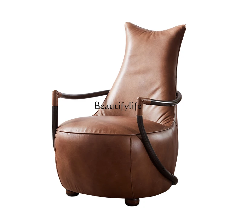 

Nordic Genuine Leather Couch Middle-Ancient Single Leisure Chair Iron Armchair Designer