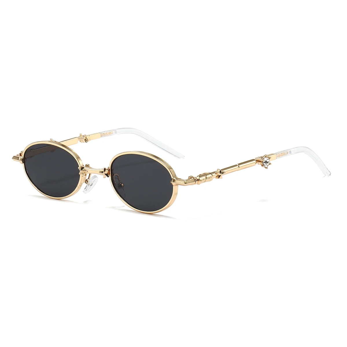 1 Stück Unisex Sonnenbrille Neue Faltbare Metall-Universalbrille Ovale Form Personalisiertes Vielseitiges Diamant-Verziertes Design Trendiges Street-Style-Design – Detail 6