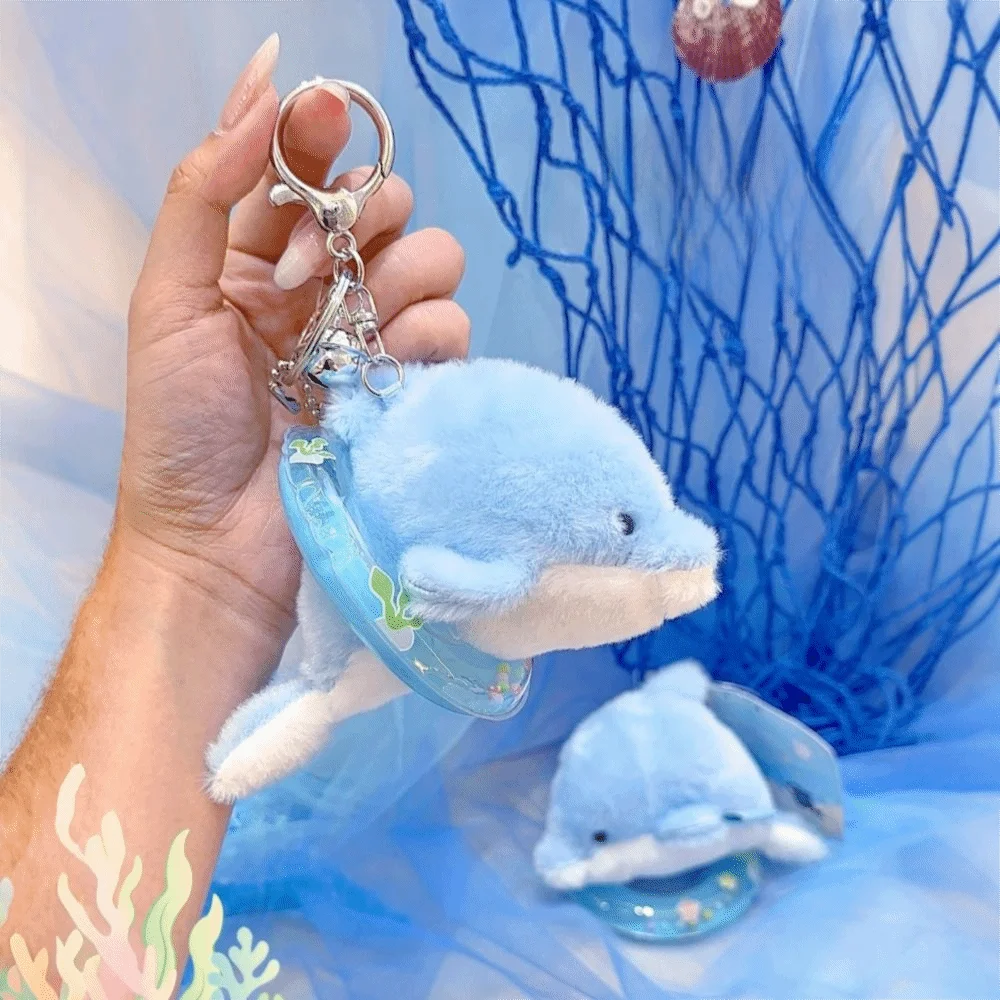 Cute Kawaii Ocean Animal Keychain Seahorse Fish Fluffy Sea Turtle Keyring PP Cotton Soft Dolphin Doll Friend