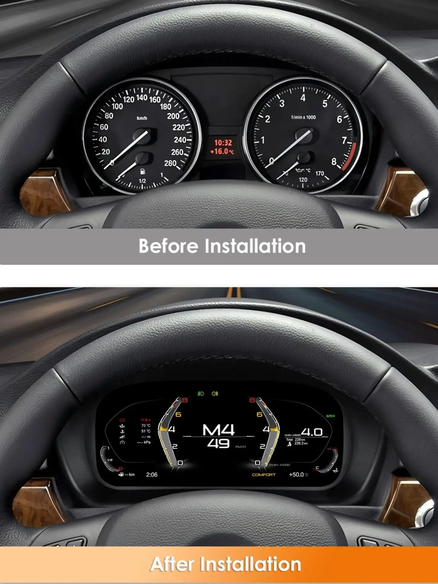 Digitaal dashboard voor BMW 3 E90/E91/E92/E93 2005-2012 LCD snelheidsmeter stijl auto instrumentenpaneel snelheidsmeter cockpit meters - afbeelding 2