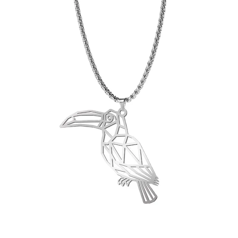 HIPEE Fashion Stainless Steel Woodpecker Pendant Necklaces For Women Hollow Bird Pendant Necklace Animal Jewelry Clavicle Chain