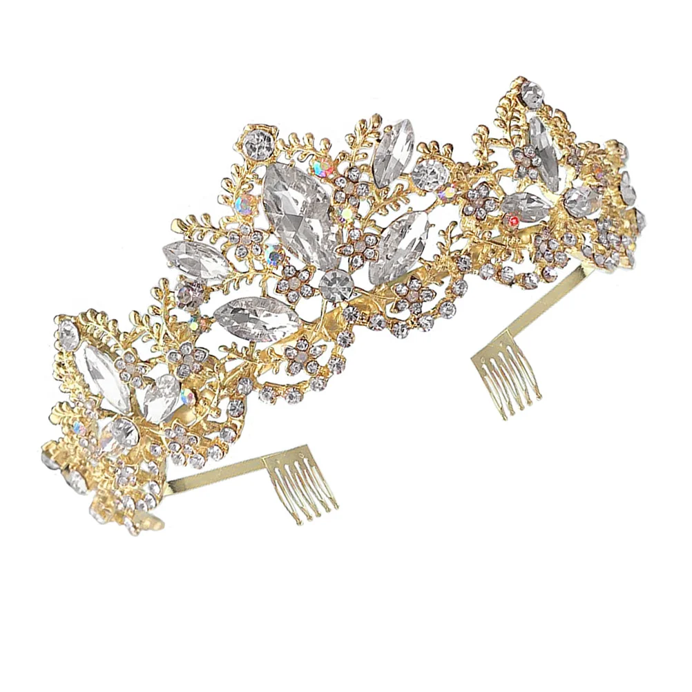 

Bride Crown Headdress Rhinestone Leaf Modeling Unique Decor Girl Tiara Wedding Bridal Practical Long Wear Durable Comfortable
