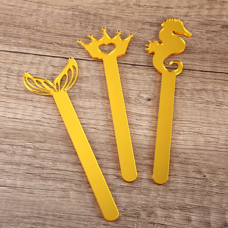 Acrylic Ice Cream Sticks Popsicle  Seahorse Fishtail Crown Stick Kids Crafts mini cakesicle Making Crafts Baby Shower Kis Giftm