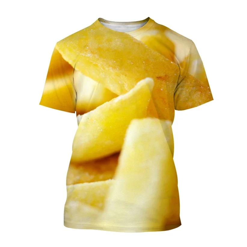 New Summer Tide French Fries Picture Men T-Shirts  Casual 3D Print Tees Hip Hop Personality Round Neck Short Sleeve Quick-Dry