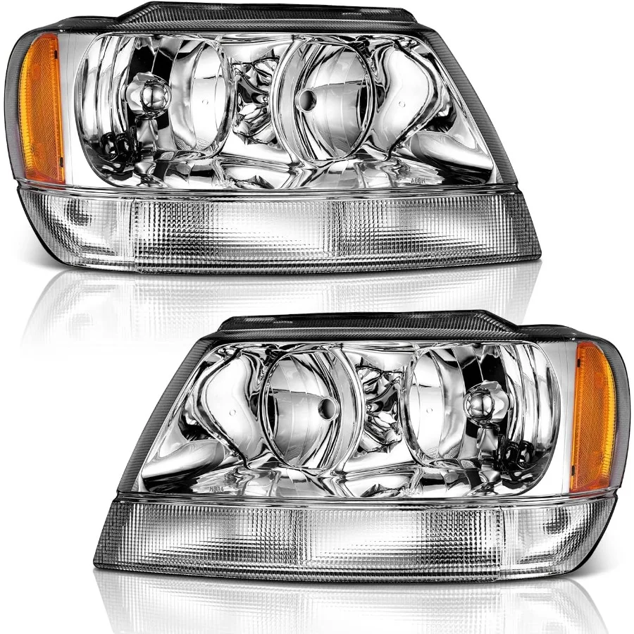

Headlights Assembly Pair For 1999 2000 2001 2002 2003 2004 Jeep Grand Cherokee Halogen Headlamp Replacement Driver and Passenge