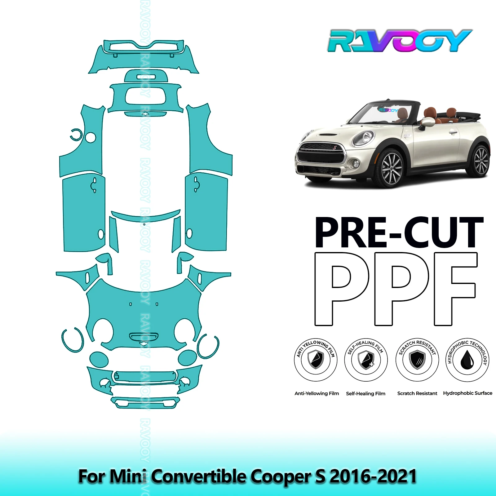 

8.5Mil Precut PPF Paint Protection Film Full Vehicle Clear Bra For Mini Convertible Cooper S 2016-2021