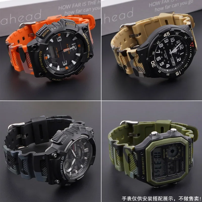 Camouflage Watch Strap For Casio AQ-S810W AE-1200/1300/SGW-300 W-S200H W-800H W-216H W-735H F-108WH W-215 AEQ-110W Silicone Band