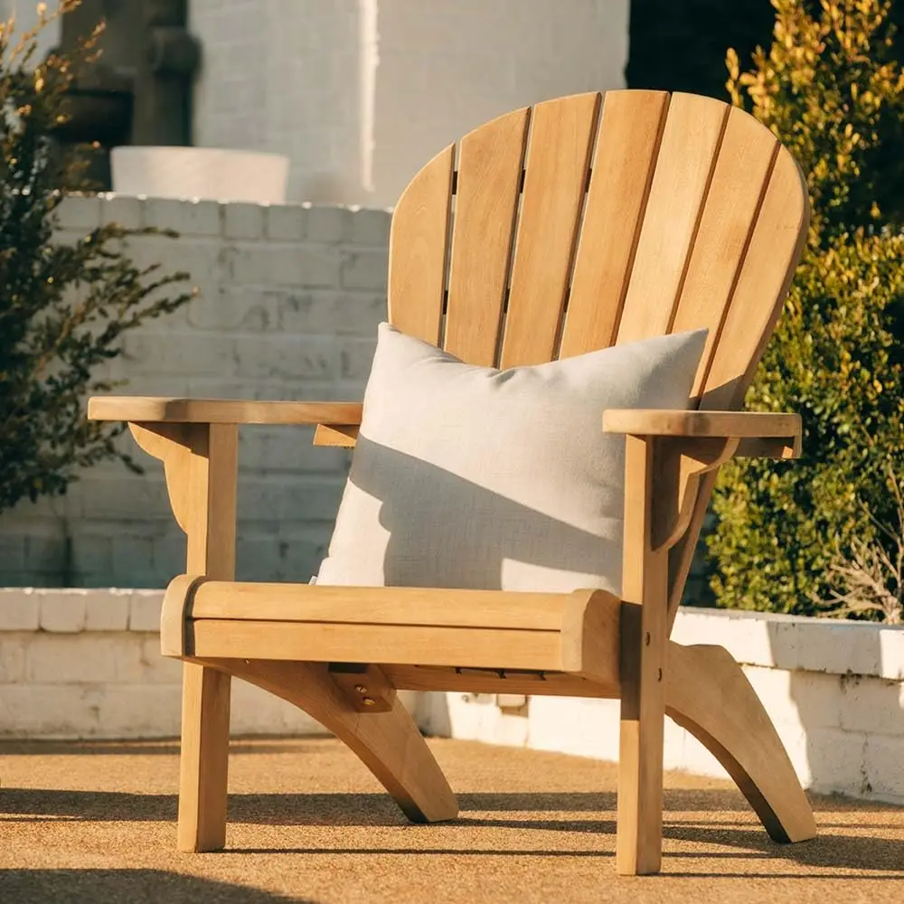 Silla Adironda de teca Ash & Ember Savannah Grado A, salón de patio resistente a la intemperie con asiento y respaldo suavemente curvados, para terraza,