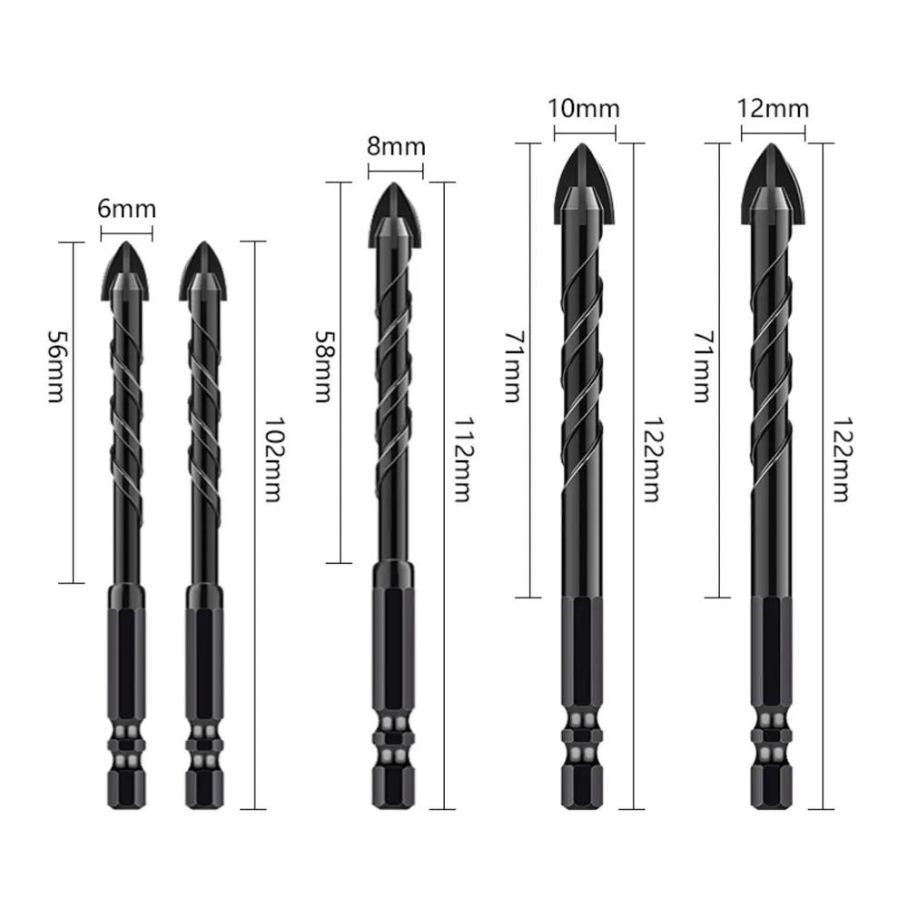 Binoax 5/6Pcs Glass Drill Bit Set Spiral Groove with 4 Cutting Edges Tile & Glass Cross Spear Head