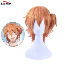 Anime Yarichin Club Kyousuke Yaguchi Cosplay Wigs Orange Short Clip Ponytail Heat Resistant Synthetic Hair Cosplay Wig + Wig Cap