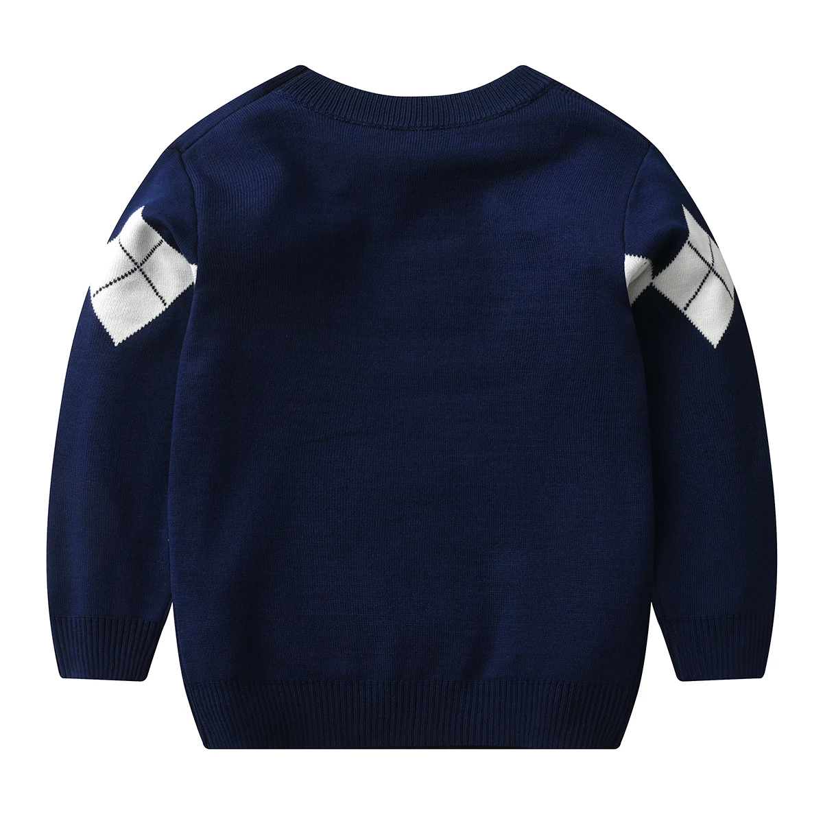 Autumn and winter boys warm sweater patterned lattice, hood, long -sleeved sweater college wind baby boy knit sweater