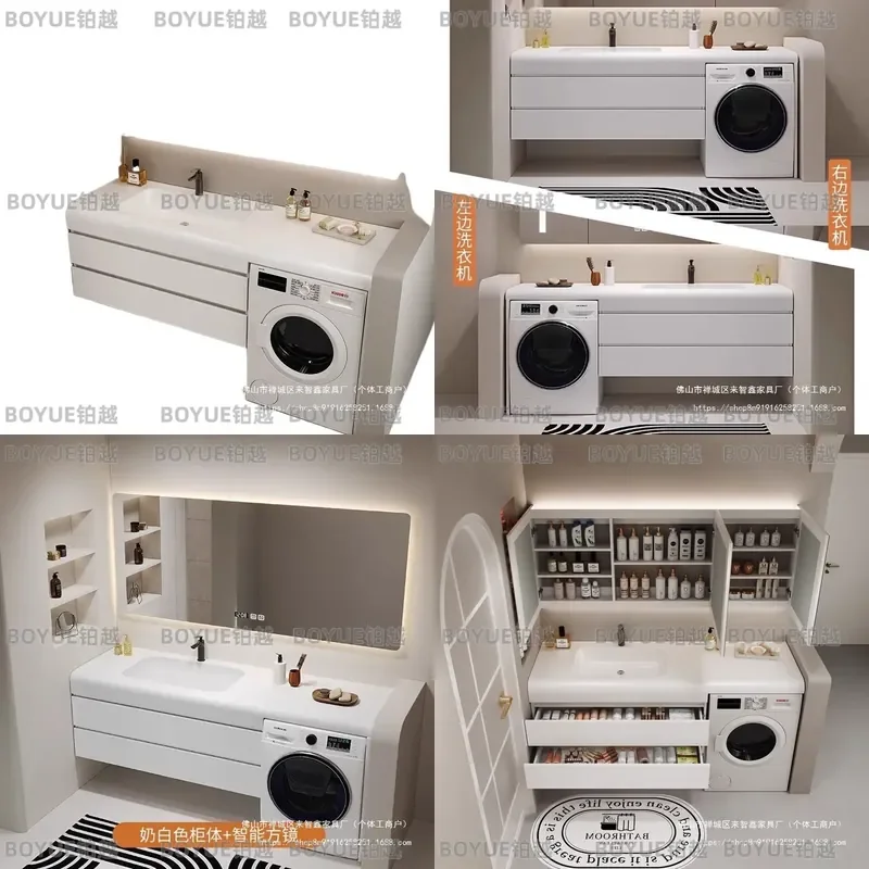 for Bathroom Cabinet Rock Slab Seamless Basin Washing Machine Table Hand Face Basin Integrated Cabinet Combination