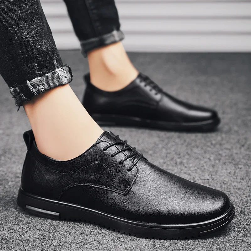 Men Genuine Leather Shoes Lace-Up oxfords Black Shoe Real Leather fashion Mens Moccasins Italian Designer Flats Shoes for men