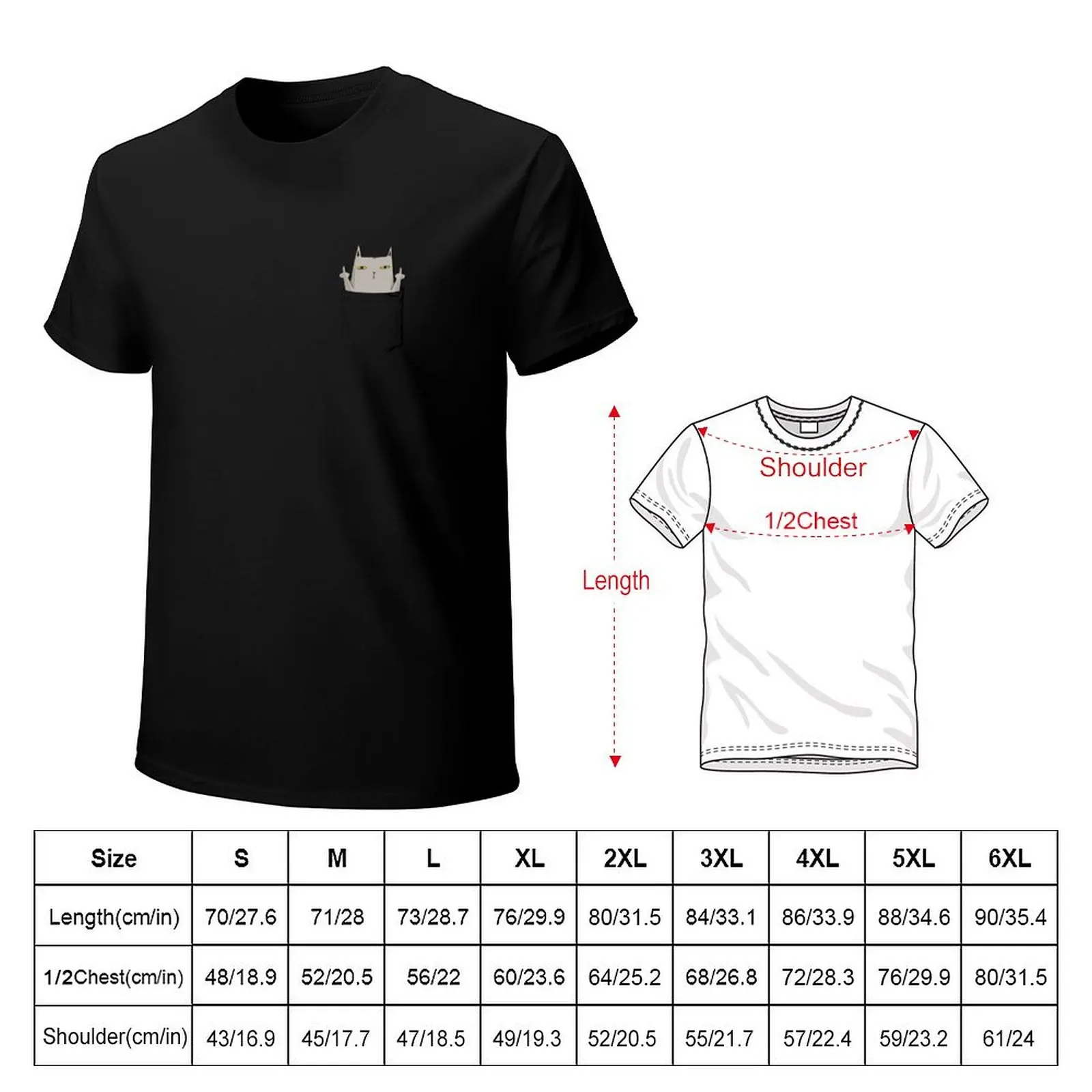 Cat shows the middle finger Pocket Design T-Shirt vintage clothes baggy shirts men clothings