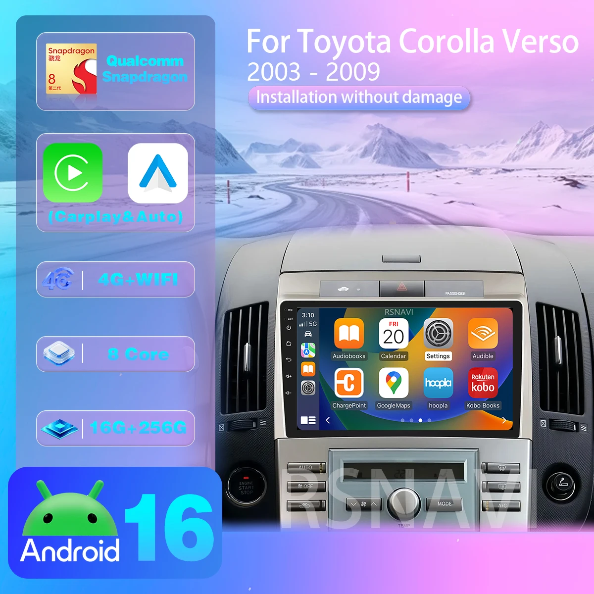 Radio para Auto con Android 16 para Toyota Corolla Verso AR10 2004-2009, Navegación, Reproductor Multimedia, Carplay, Autoestéreo, Plug and Play