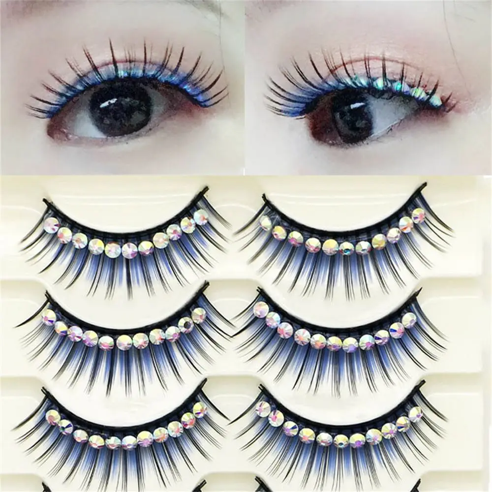 5 Pairs Colored Dense Exaggeration Extension Eyelashes Mink Shiny Rhinestones 3D Fake Eye Lashes False Eyelashes