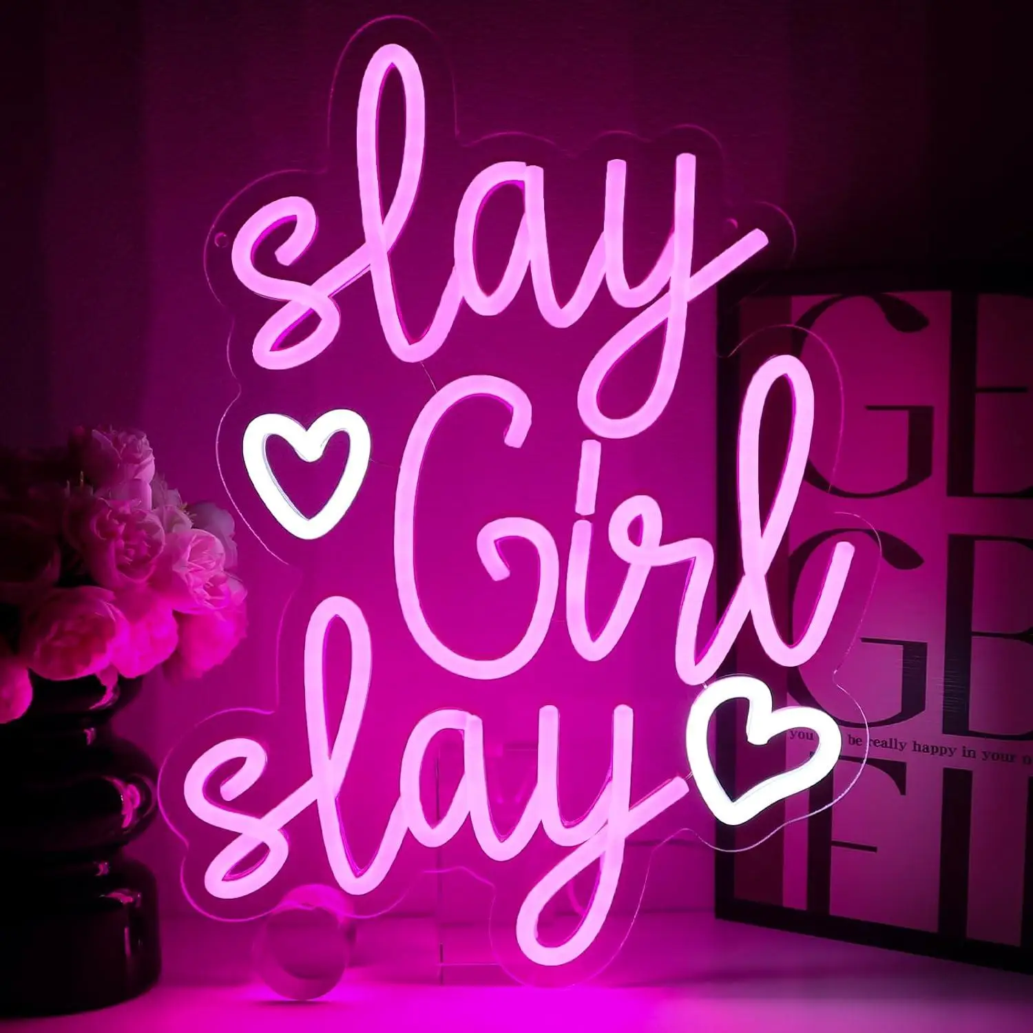 Slay Girl Slay Neon Sign USB Dimmab LED Lights for Bedroom Preppy Room Bar Home Pub Aesthetic Wall Art Decor Special Gifts
