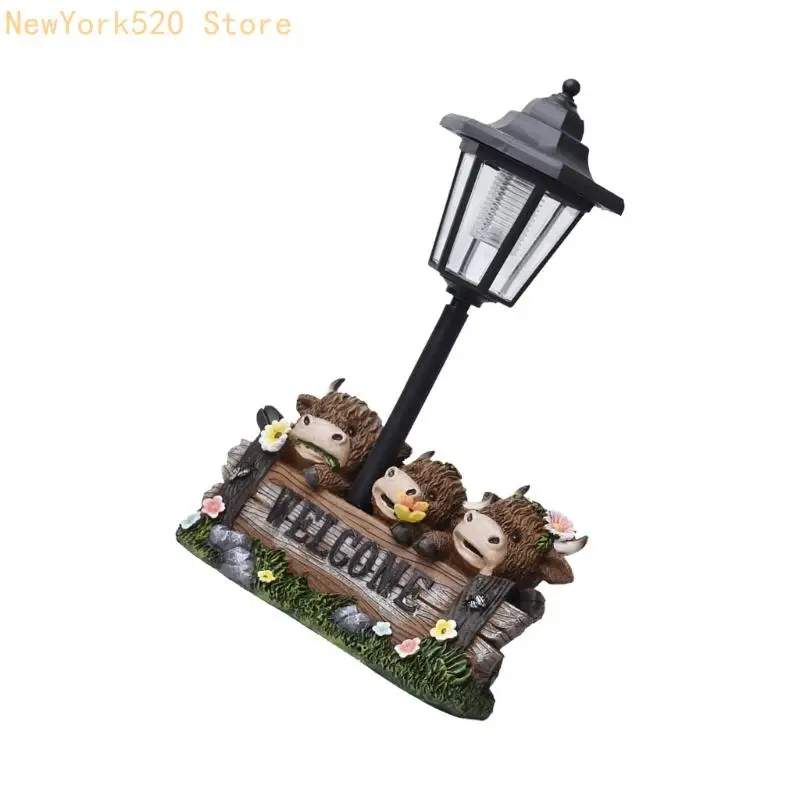 Decorative Solar Yak Statue For Outdoor Automatic Illuminations Resin Art Craft N84C