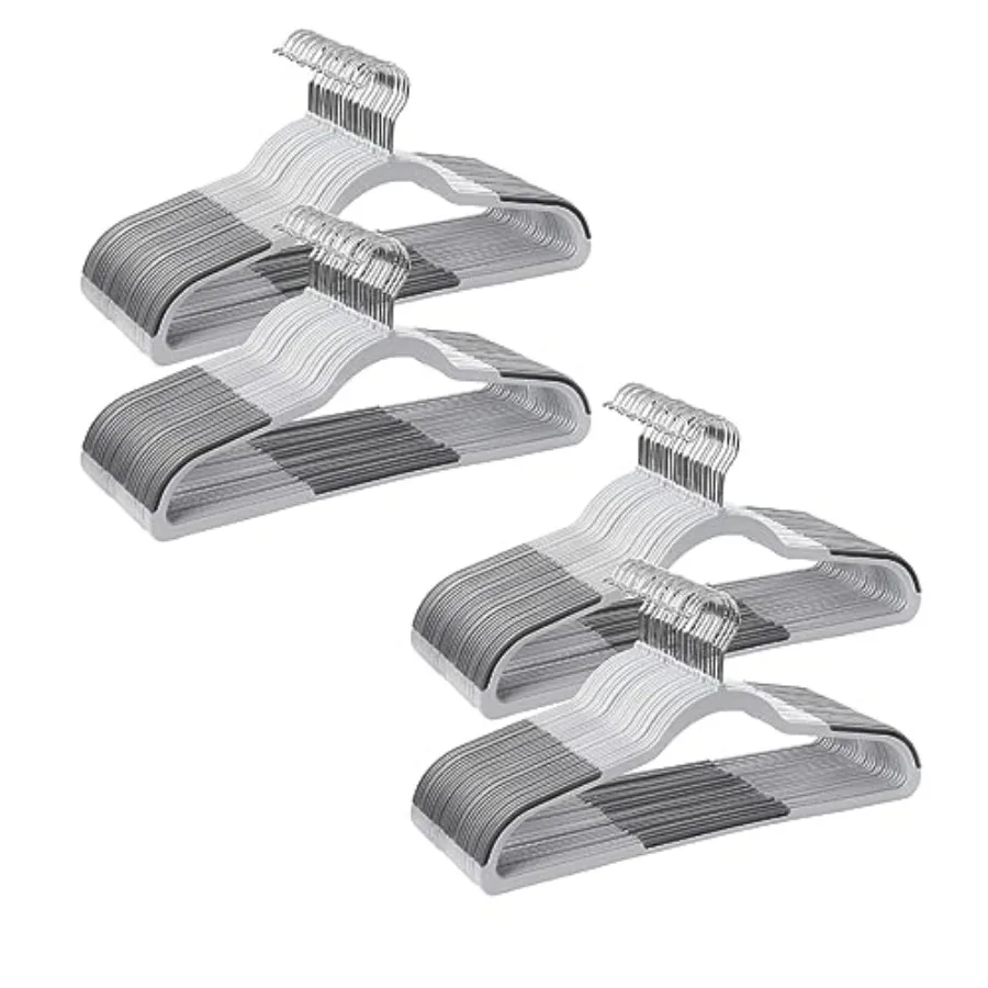 

Набор из 100 пластиковых вешалок для одежды для хранения в гардеробе, компактный дизайн, светло-серый и темно-серый цвета, прочные и легкие.