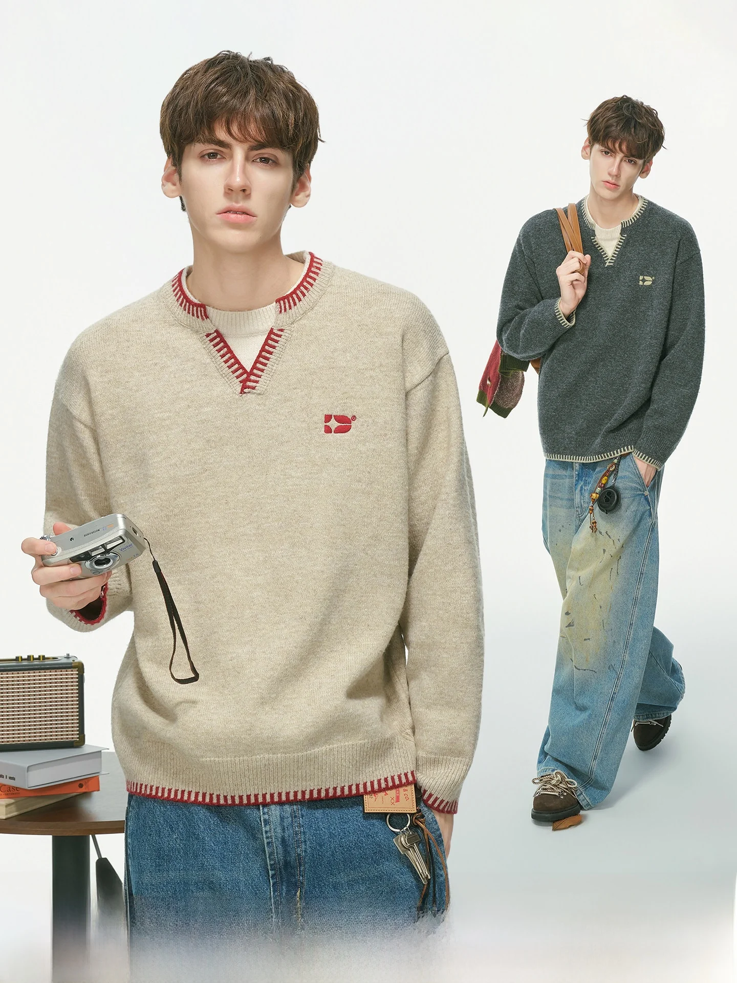 Dream Made Men's Wool Blend V-Neck Knit Sweater Fake Two-Piece Style Autumn Winter Commute Fashion Casual Comfortable Long Sl...