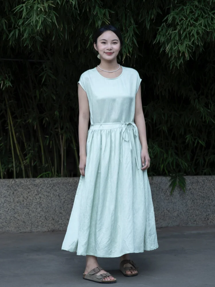 

Original Summer Dr Mint een Silk Linen Women's Faion Ele l Waist A-Line Skirt Cool Sensation Comfortable Fit