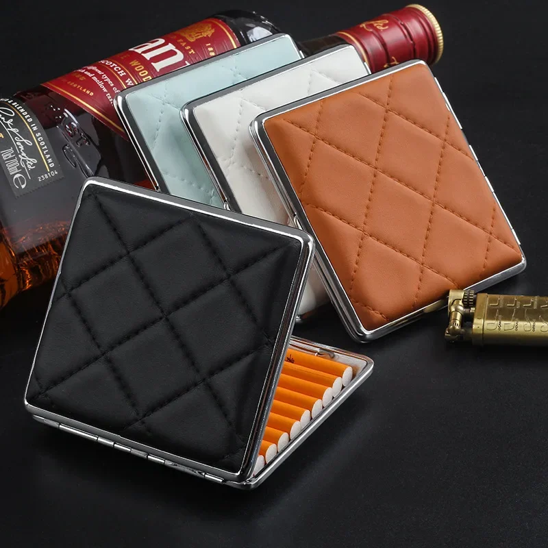 New PU Leather Cigarette Box for 20Pcs Coarse Cigarette Creative Metal Cigarette Box Anti Pressure Cigarette Holder