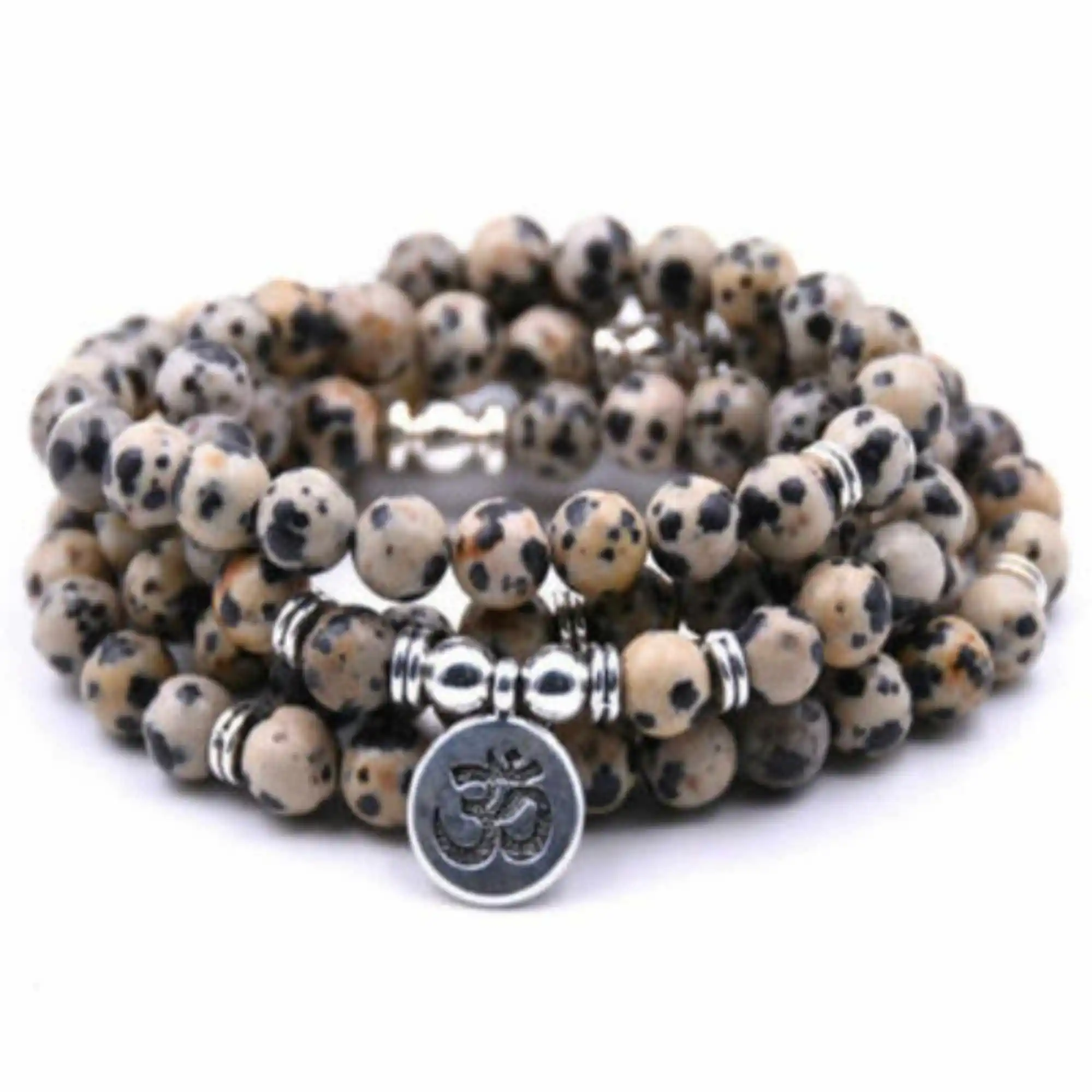 

6mm Natural 108 knot round Spotted stone beads necklace Yoga Mala Gift Handmade Relief Bodhi Artisan Fragrant Prayer