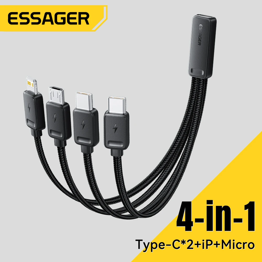 Essager 4 em 1 cabo multi 4 portas múltiplos tipo c cabo de carregamento iluminação micro carregador fio do telefone móvel para iphone 17 16 huawei