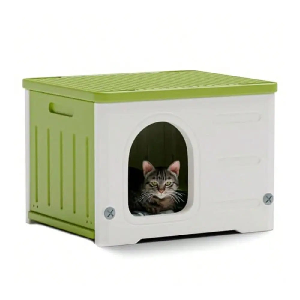 Cat House For Outdoor Indoor Use Stackable Feral Cat Shelter Indoor Cat House Weatherproof Waterproof Elevated Green
