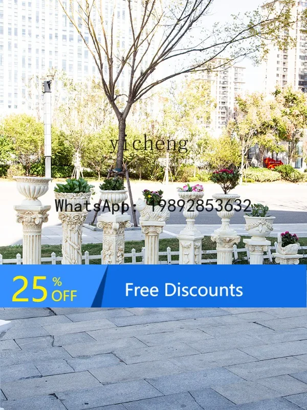 x1 European retro landscape large flower pot antique old Roman column floor decoration outdoor decoration
