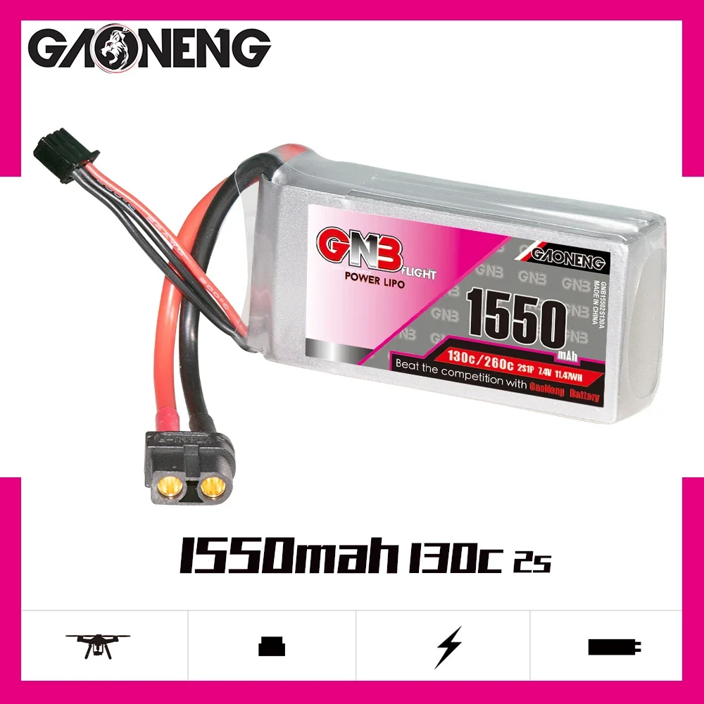 

GAONENG GNB 1550mAh 2S 130C 260C 7.4V XT60 LiPo Battery RC Buggy RC Truck RC Truggy Boat Aircraft Small HeliCopter