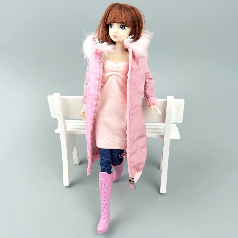 Pretty Long Coat Cotton Dress For Barbie Doll Clothes Hoodie Parka For 1/6 BJD Kids Toy Winter Wear Jacket Dolls Accessories