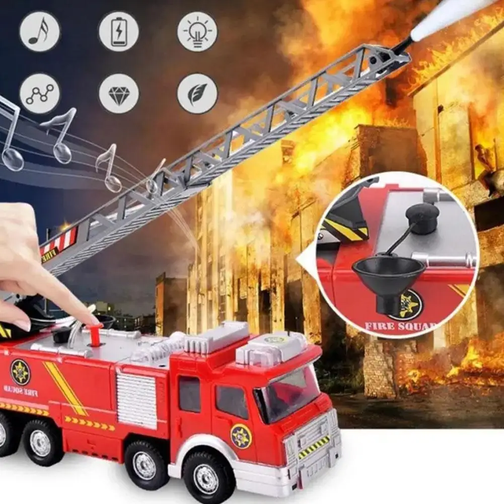 Electric Universal Water Spray Fire Truck Simulation Children Music Model Fire With Lights Toy Birthday Truck Gift X0U8