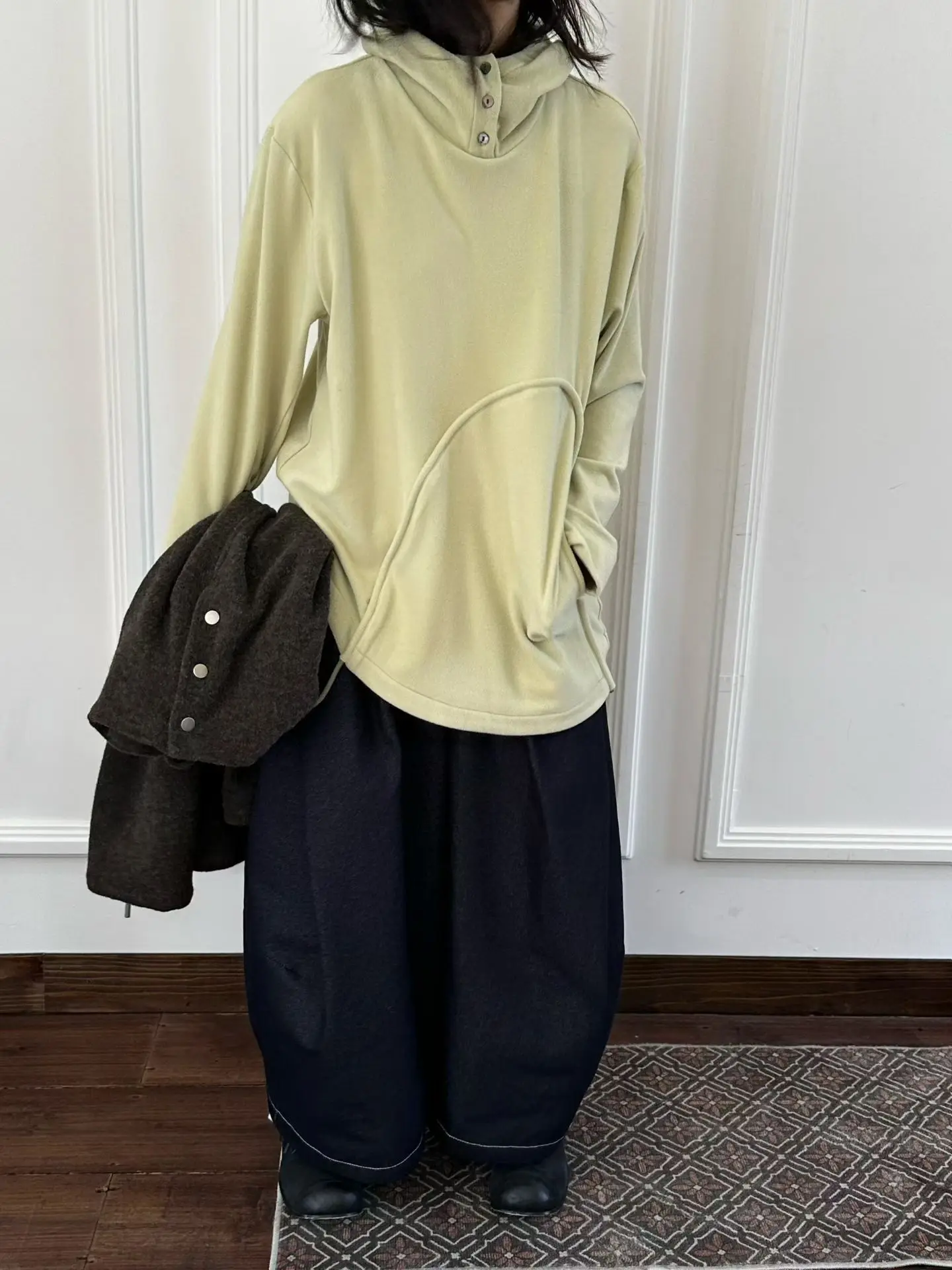 

Асимметричный лимонный принт, японский стиль, худи-топ, женская свободная футболка с длинным рукавом в полоску, весенняя коллекция