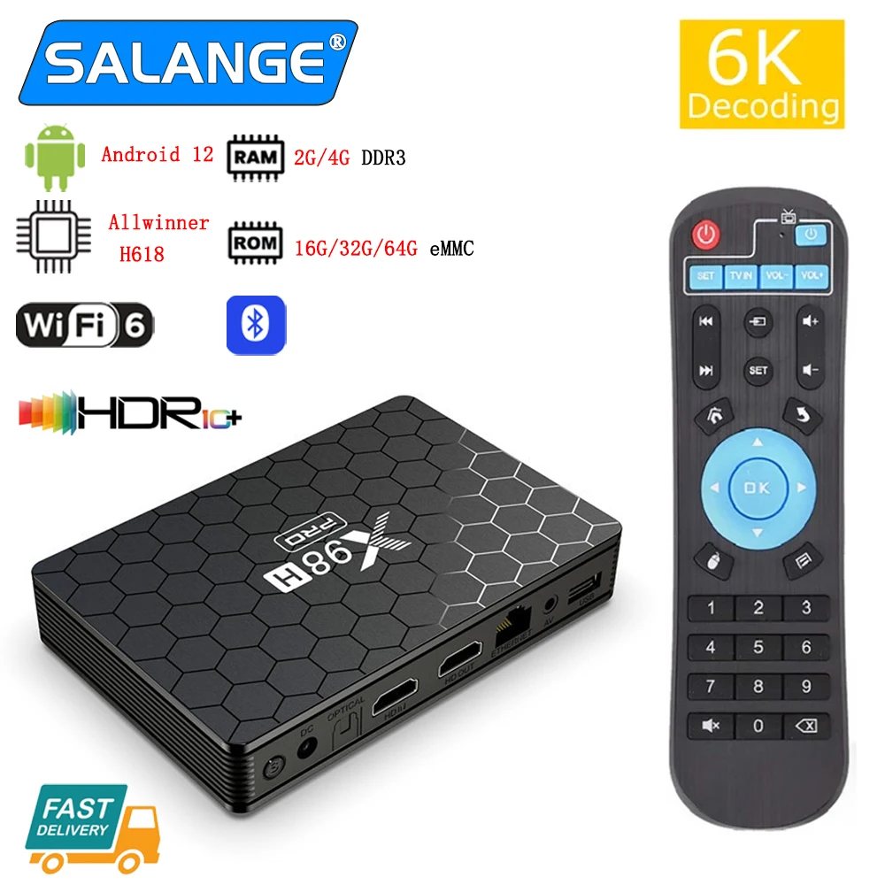 

Smart TV Box Android 12 X98H Pro Quad Core HD 4K Input and Output 2.4G 5G WIFI Allwinner H618 4G 64G TVBOX 1000M IPTV 2024