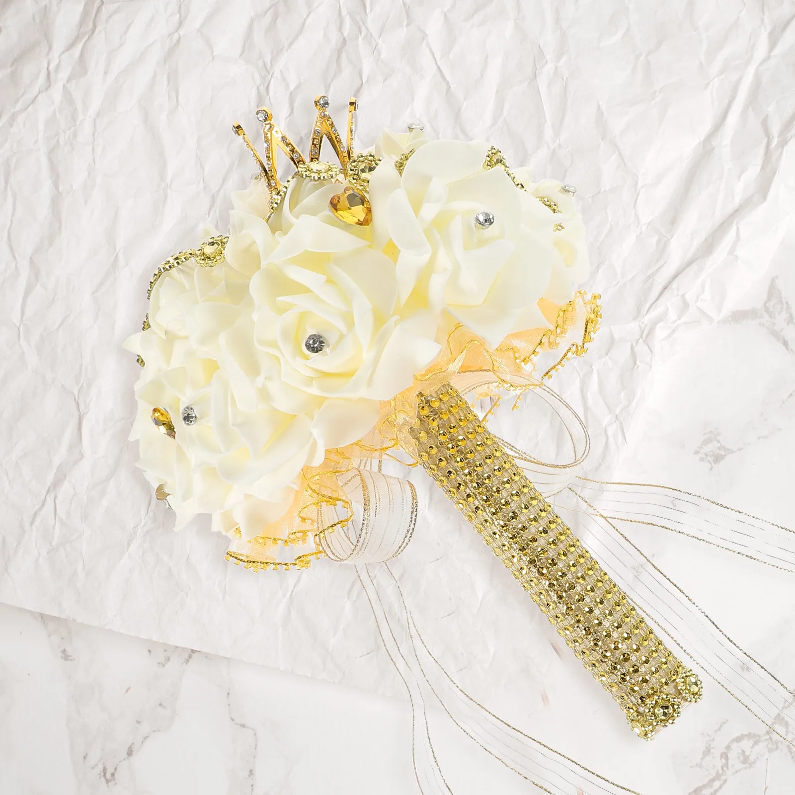 

Crown Decorated Wedding Flowers Artificial Bridal Bouquet Realistic Soft Rustic Large Bride Bridesmaid Banquet Church Home