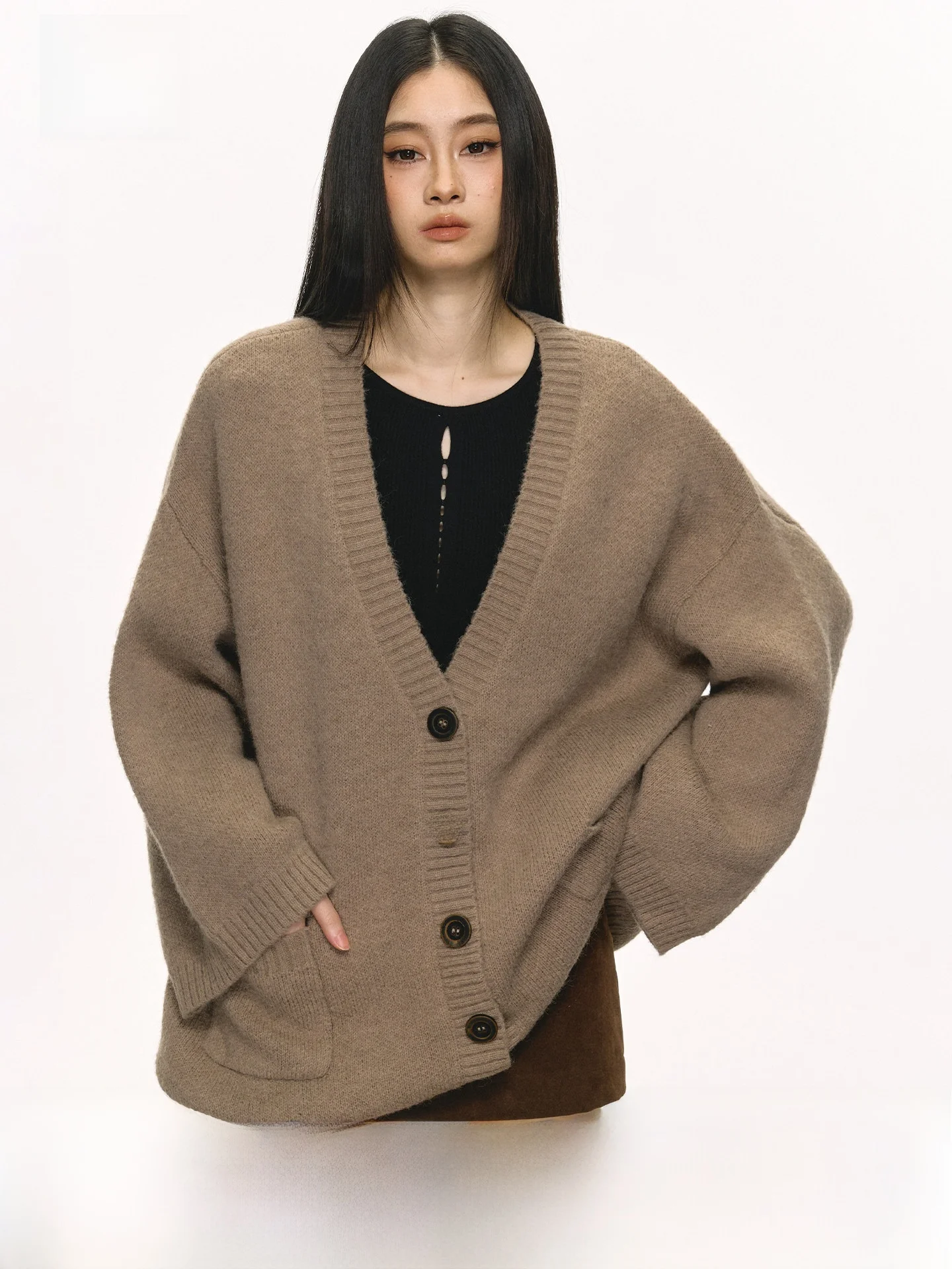 

Anna Aneae Vintage Lazy Sle Open Cardigan Button Knitted Sweater Women's Soft Versatile Casual Good Looking Top