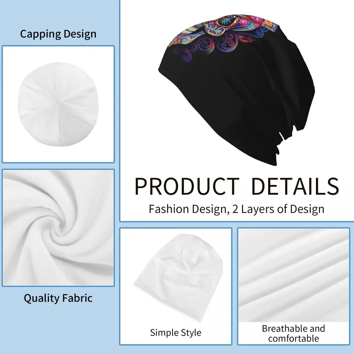 المكسيكي السكر الجمجمة يوم الموتى السكر الجمجمة الدافئة محبوك قبعة الهيب هوب بونيه قبعة الخريف الشتاء في الهواء الطلق قبعة حريمي الكبار