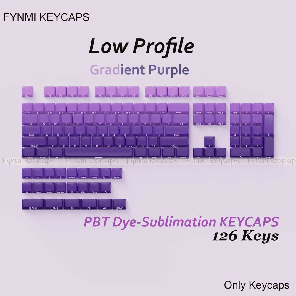 Gradient Purple Ultra-slim Low Profile Keycaps 126 keys PBT 5 faces Dye Sublimation for mechanical keycaps for MX Switch