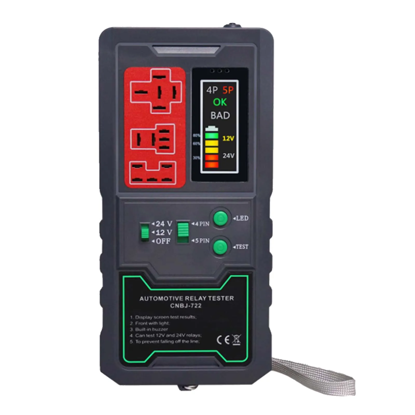 

12V/24V Automotive Relay Tester, Vehicle 4 Pin/ 5 Pin Circuit Testing Cranking Charging System Diagnostic Tool