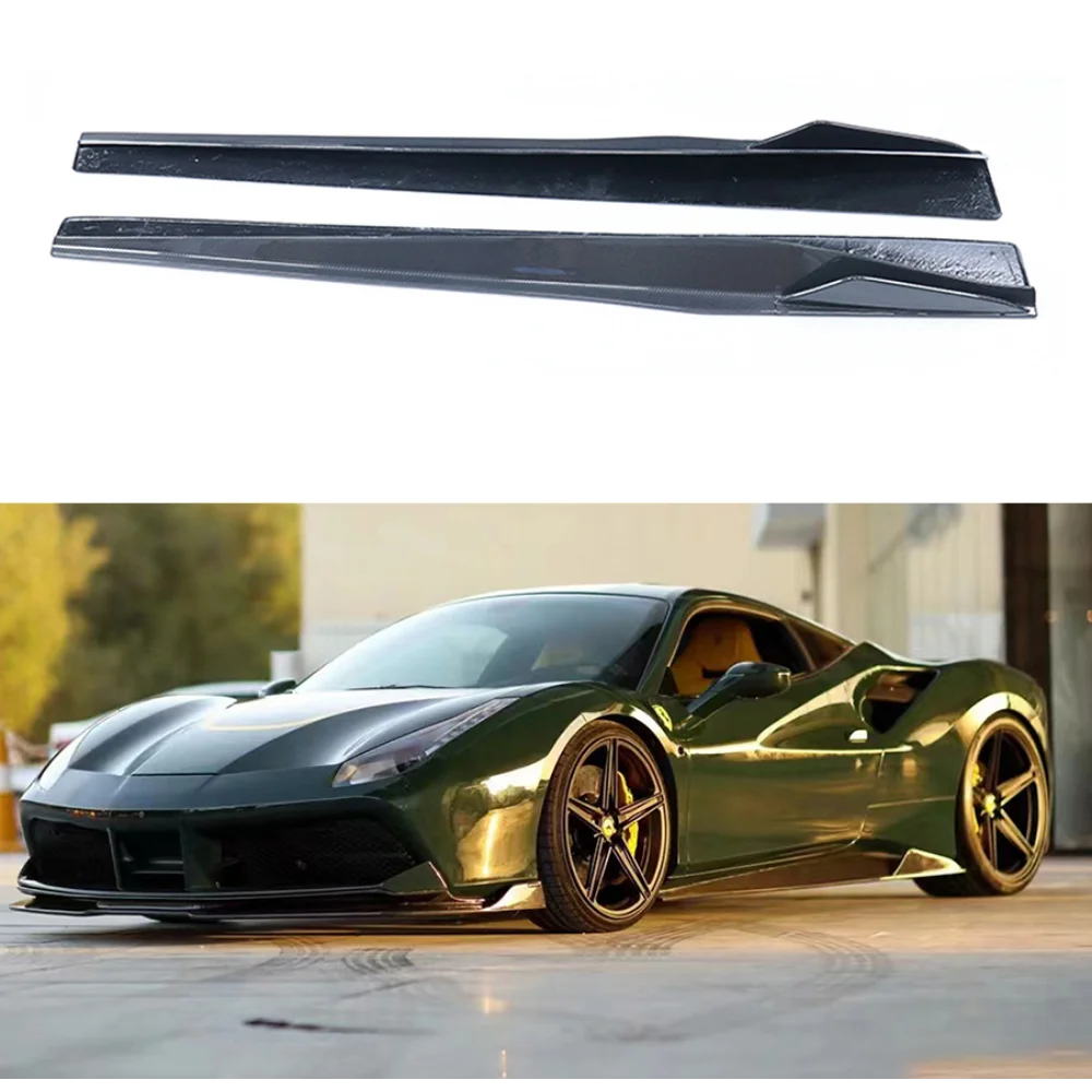 Dry Carbon Fiber Side Skirts Body Kits  for Ferrari 488 Supercar V Style Car Body Kits Side Door Bumper Skirts Extension Lip