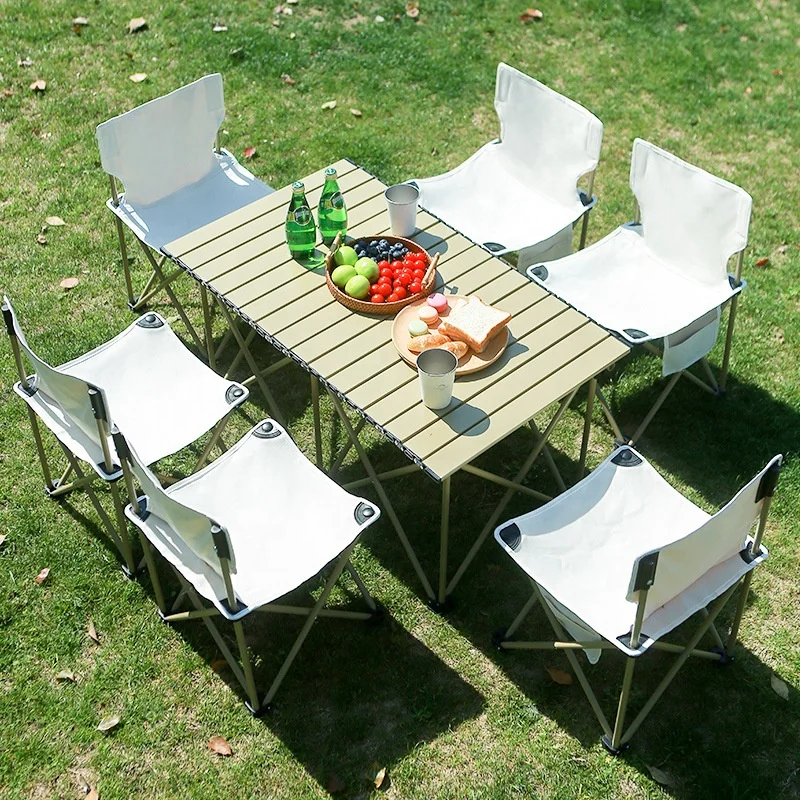 Folding Portable Table and Chairs Camping Picnic Egg Roll Table Set Multifunctional Table and Chairs