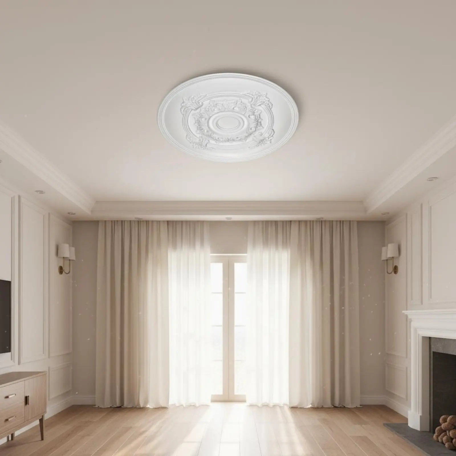 PU Ceiling Medallion Fake Plaster Look French Design Ceiling Medallion Classic Rosette Plate Lightweight Home Decor