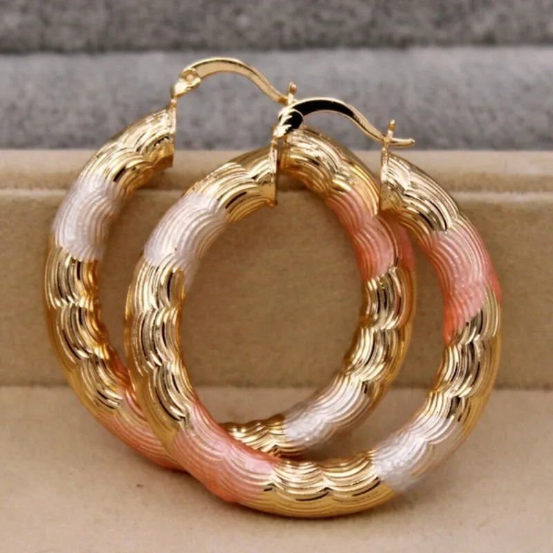 Fashion Round Gold Plated Copper Hoop Earrings for Women 2023 New Vintage Jewelry Wedding Anniversary Party Gifts Acessories