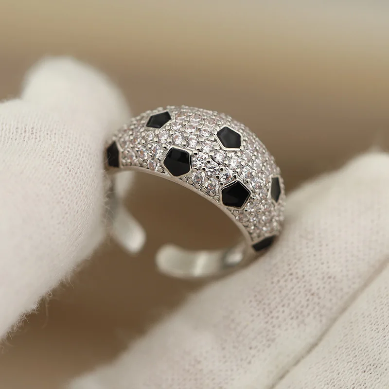 جديد البصر اكسسوارات زركونيا هندسية مفتوحة خواتم للنساء الفاخرة كريستال الزفاف المشاركة الأسود النفط اللوحة خواتم مفتوحة #3