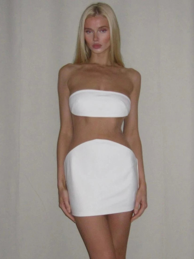 Sisjuly Sexy Vibe Mesh Splice Slim Fit Butt Covering Tube Top Dress Women's Simple Style Gathered Waist Polyester Blend Skirt
