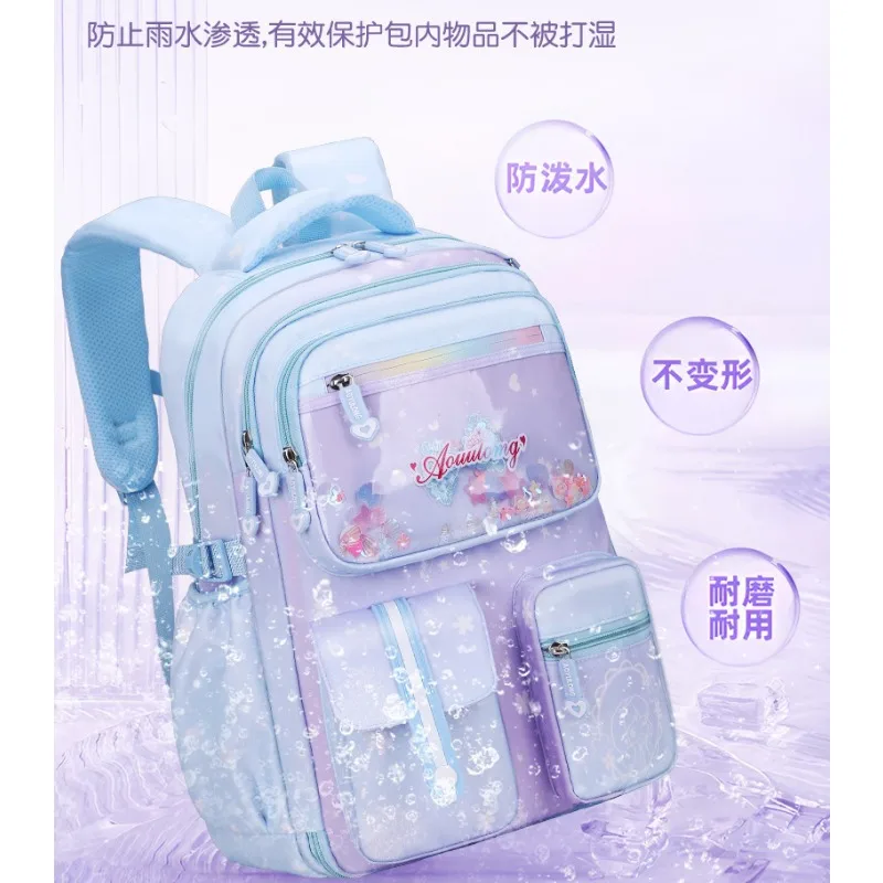 Cartable pour élèves du primaire pour filles, sac à dos Kawaii, grande capacité, ouverture latérale, sac à dos mignon arc-en-ciel, sac à dos scolaire pour adolescents et enfants